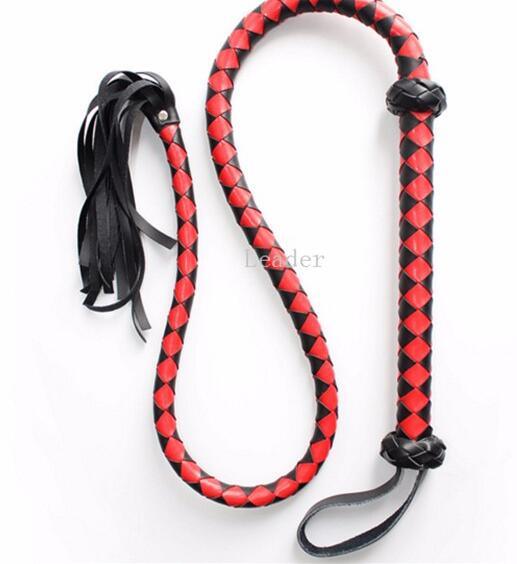 Hot Sell Flirting Sex Products for Couple, Adult Games Toys Long Red/Black Bondage Leather Spanking Ass Whip