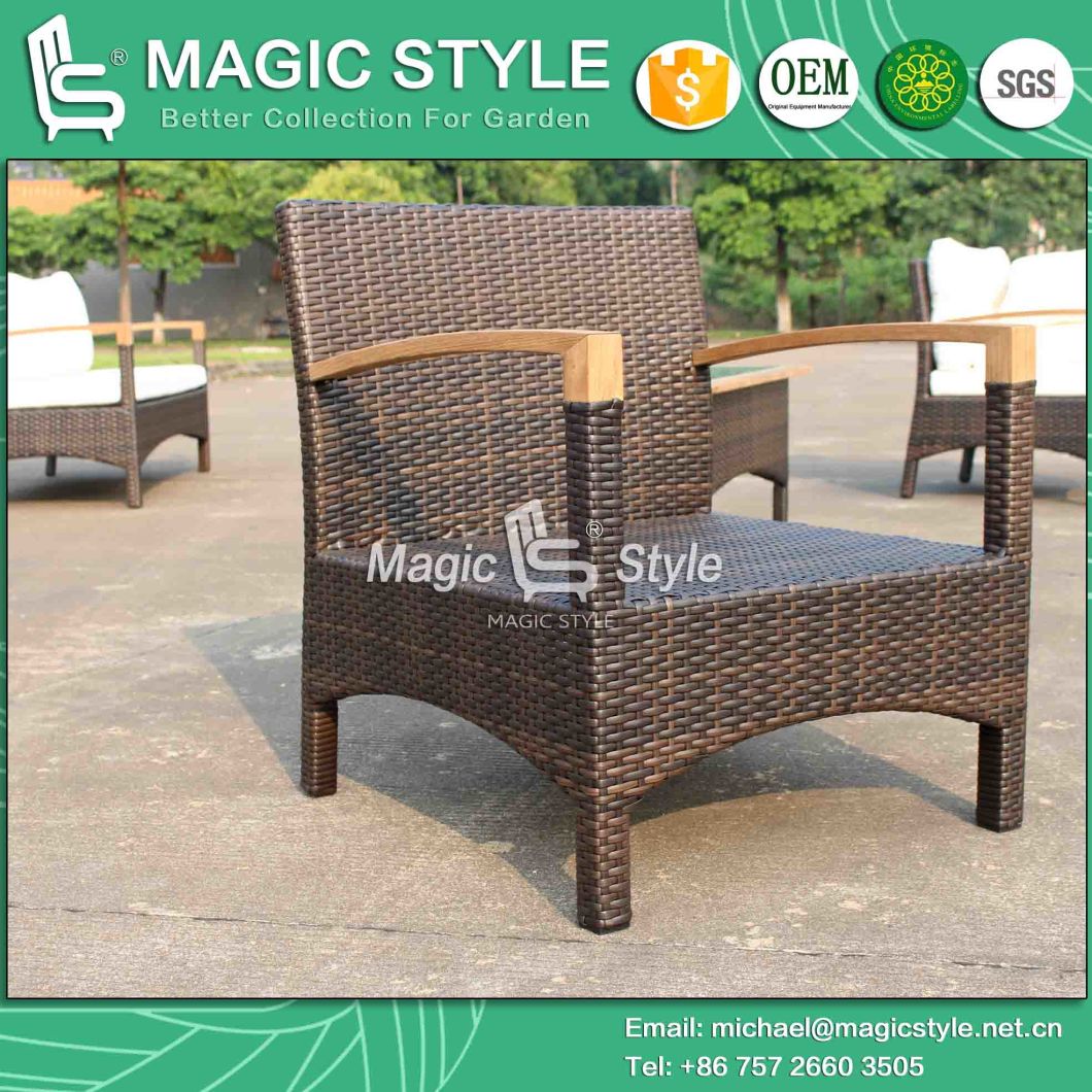 Wood Arm Sofa Set Patio Sofa Wicker Sofa Sofa Set with Teak (Magic Style)