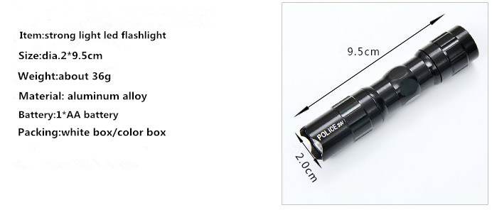Cheap 3W Black Superbright LED Flashlight Small Electric Torch with Key Ring