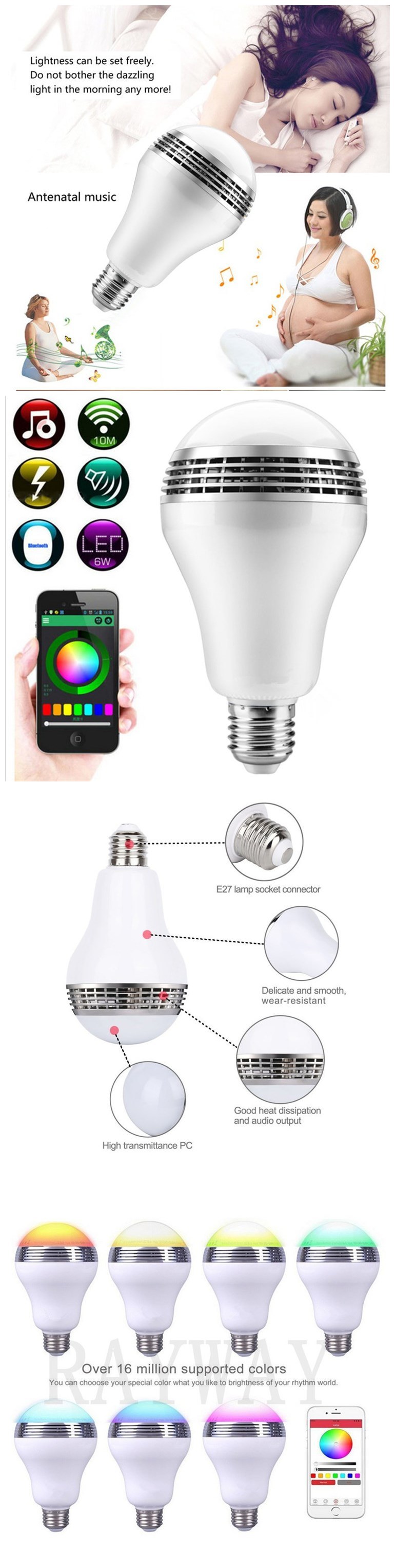 Smart Home Wireless Lamp Speaker RGB LED Light Bluetooth Bulb