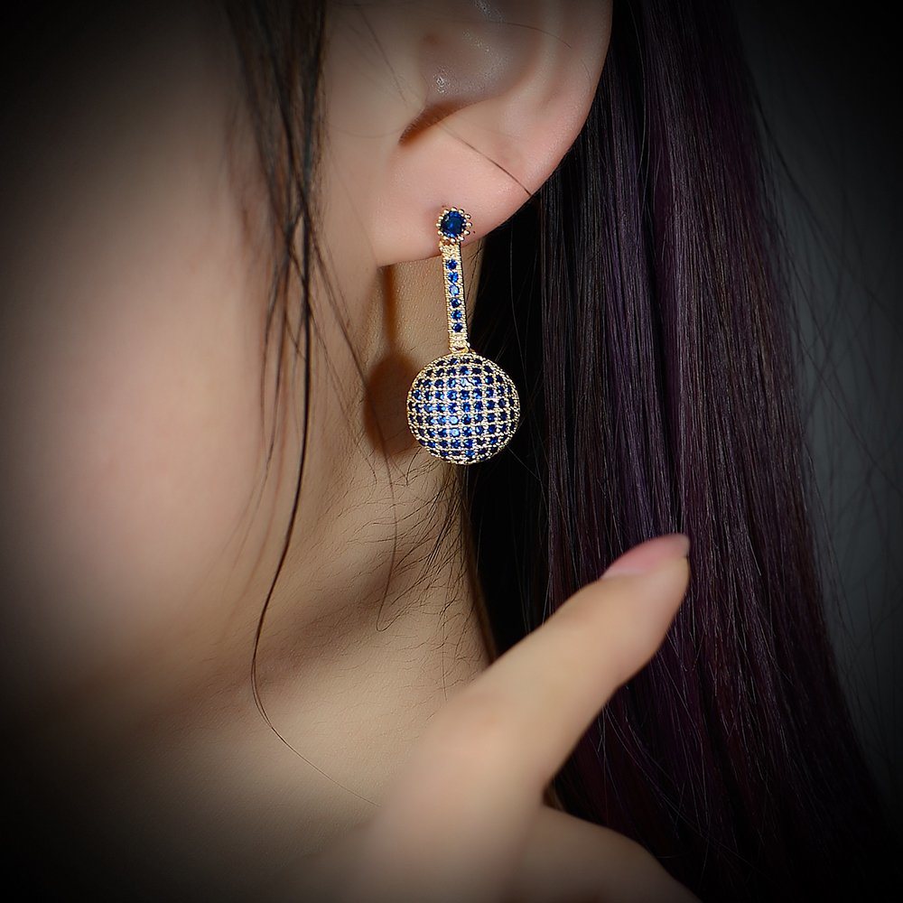 New Arrival Crystal Blue Stone Body Jewelry Ball Drop Earring