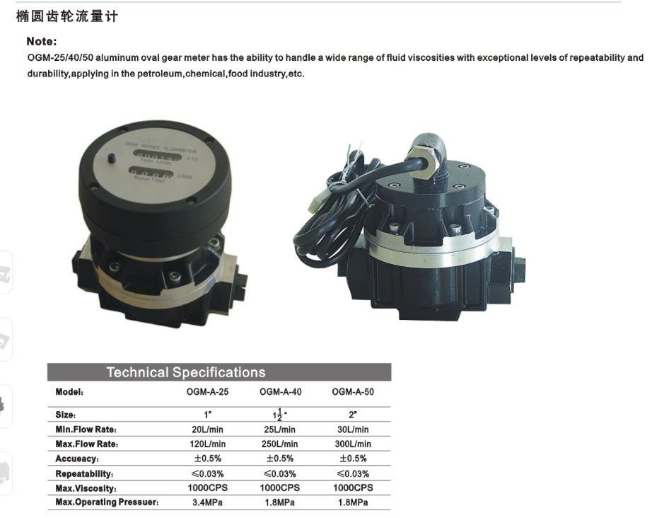 Ogm Diesel Flow Meter Oval Gear Meter with Pulser Output