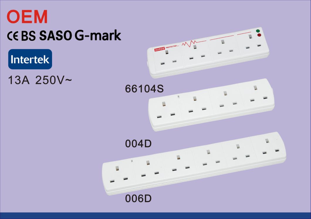 Saso Ce G-Mark Gcc UK 13A 6-Gang Indoor Power Socket with 1m 2m 3m 5m