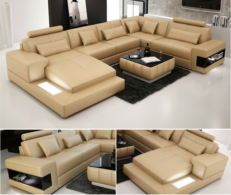 Fashion Home Living Room Leather Sofa with LED Light (HC1113)