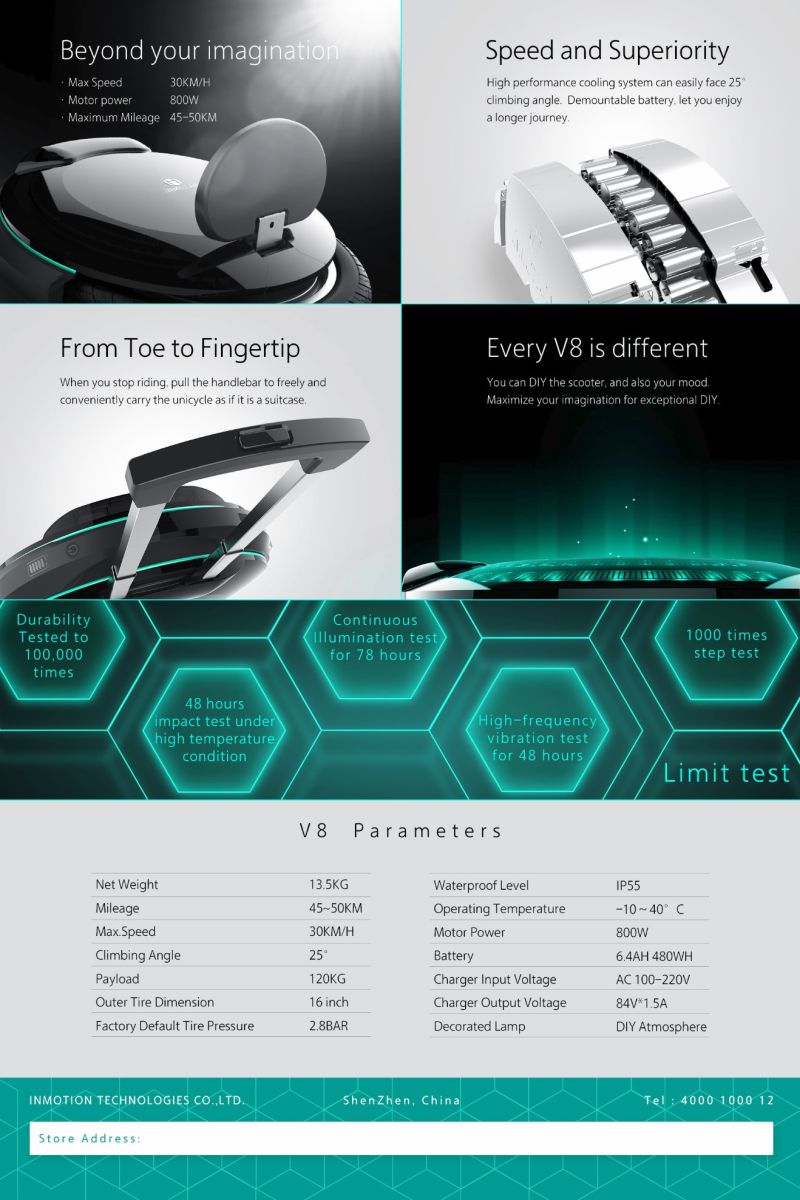 Sole Agent Inmotion V8 Self-Balancing Electric Vehicle with CE