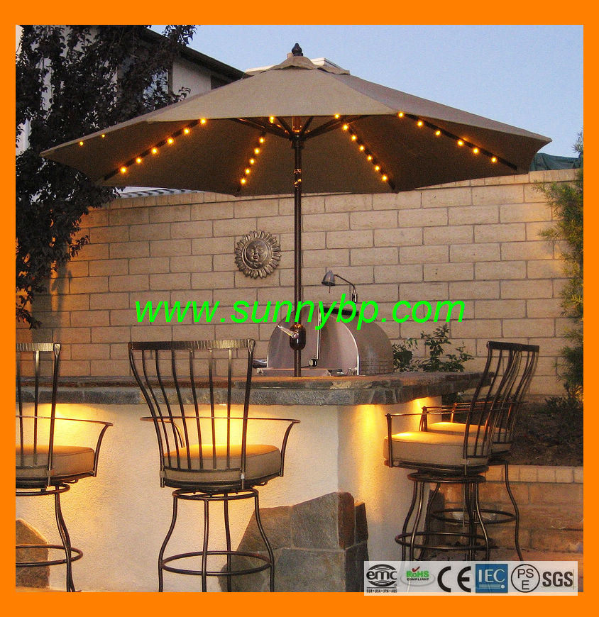 Solar Patio Umbrella for Market with LED Lights