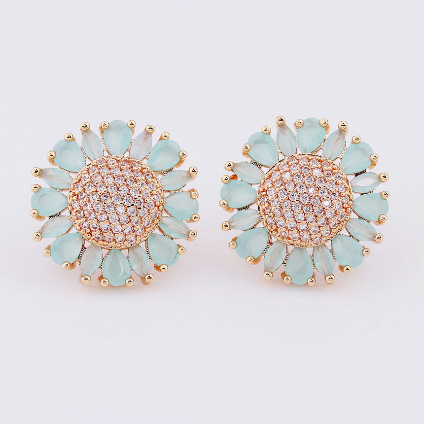 Sunflower Shape Stud Earring with Micro Pave Setting