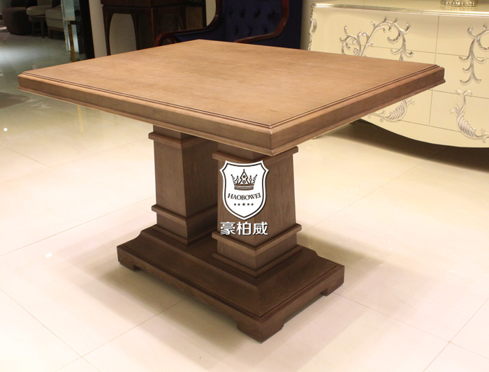 Saudi Arabia Restaurant Rectangle Walnut Wooden Dining Table with Pedestal