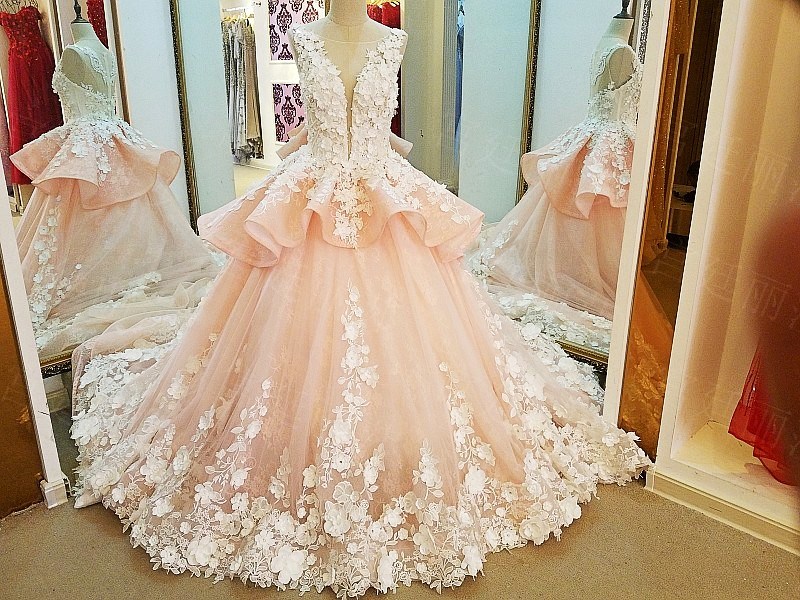 Flowers Bridal Gowns Arabics Flowers Luxury Custom Wedding Dress Y0101