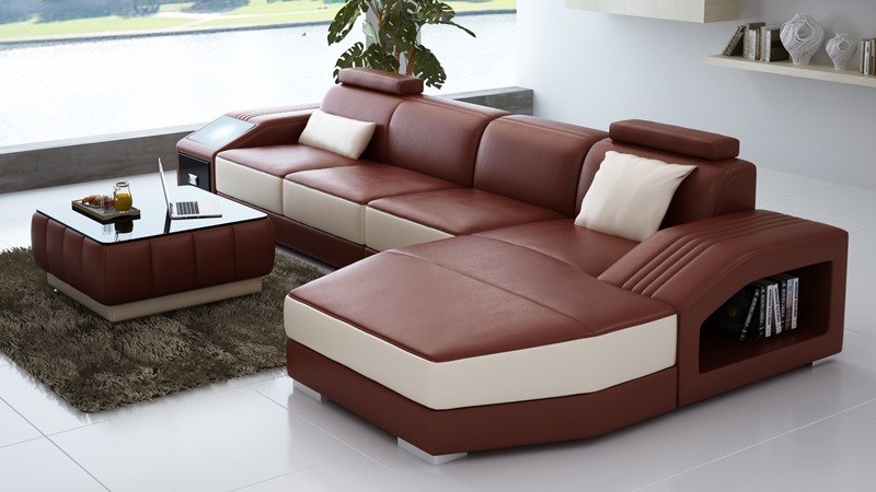 Home Furniture Italian Leather Sofa with Chaise Bed