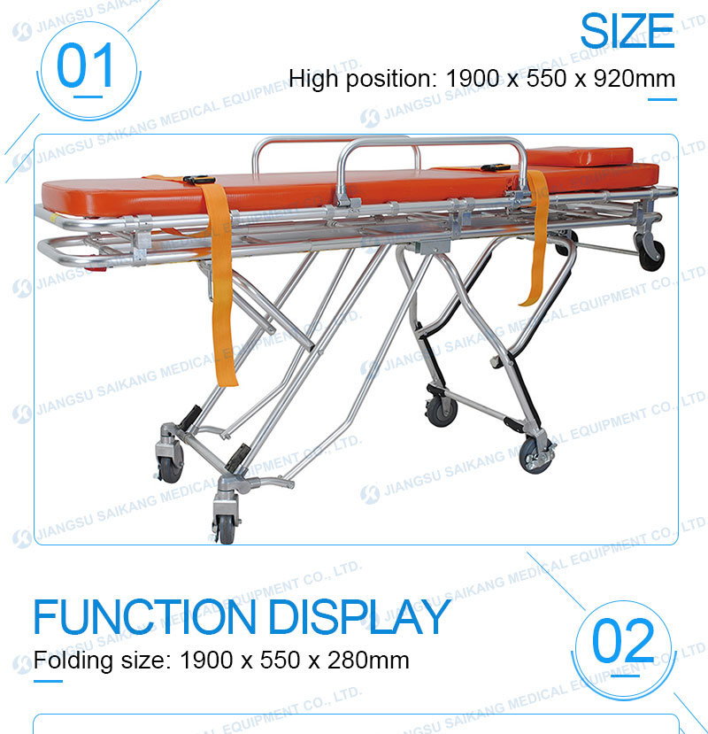 Stainless Steel Ambulance Hospital Folding Aluminum Alloy Patient Stretcher Trolley