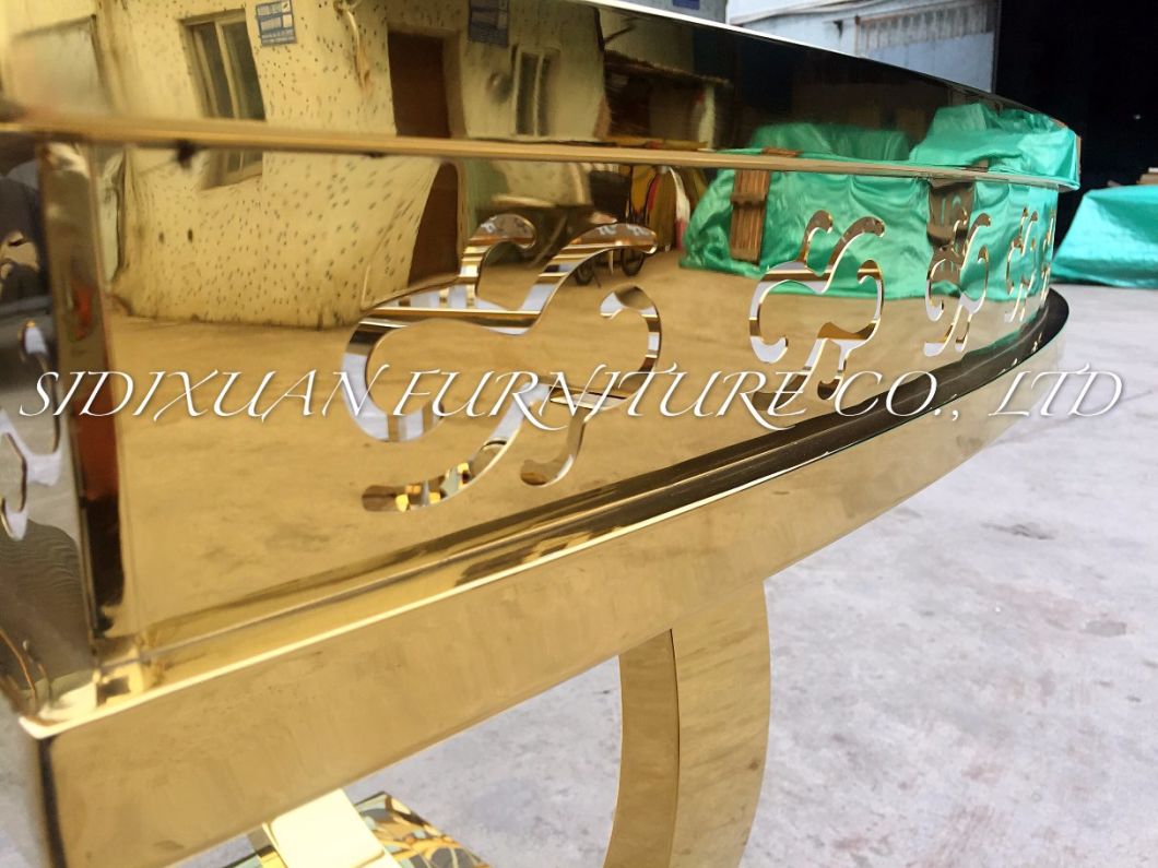 S Shape Wedding Event Stainless Steel Frame Gold Dining Table