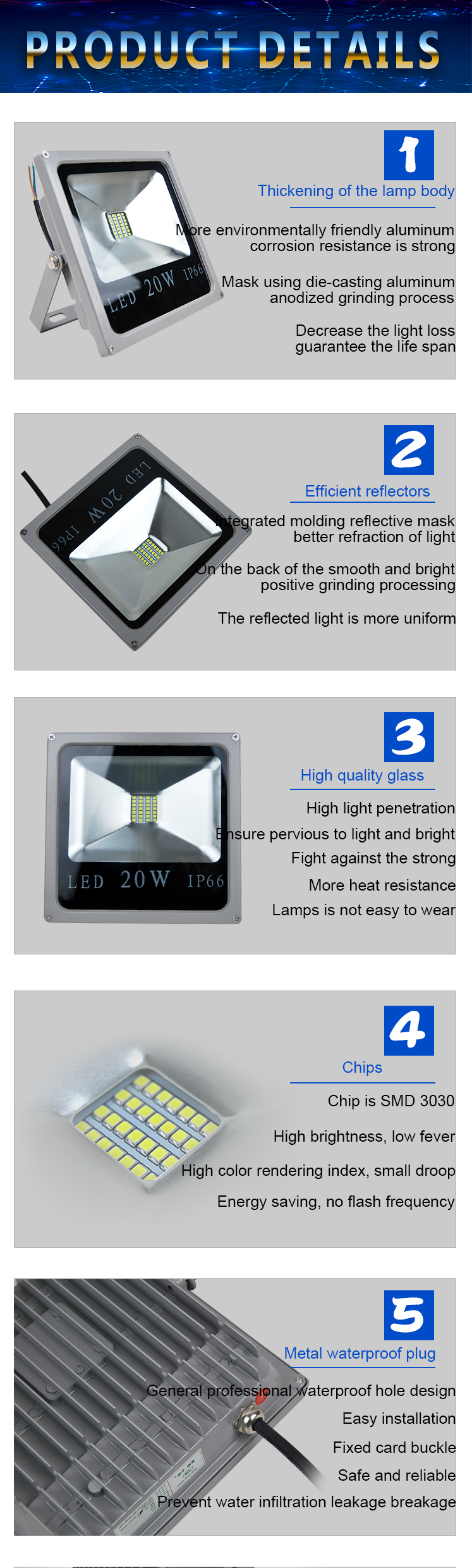 20/30/50W Free Drive Grey Shell LED Flood Light for Cold Storage