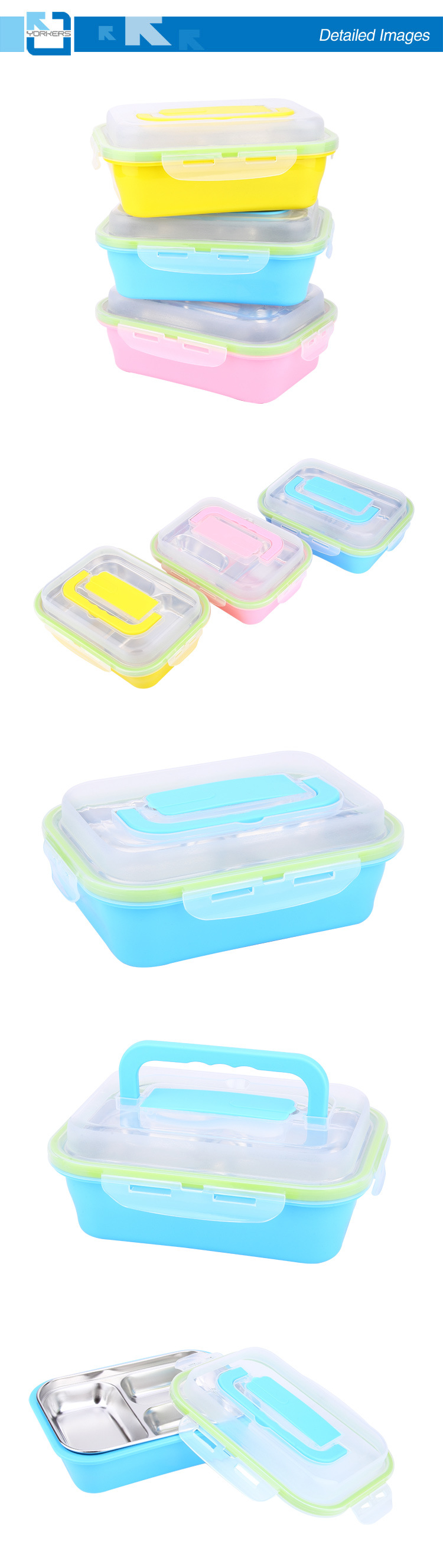 3 Compartment Stainless Lunch Box with Lock and Spoon