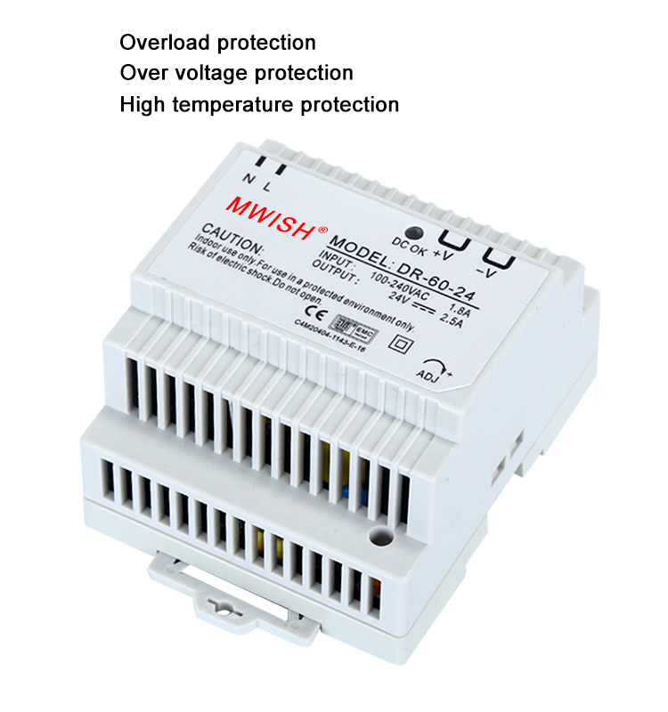 60W AC/DC12V Single Output DIN Rail Switching Power Supply for LED Lights