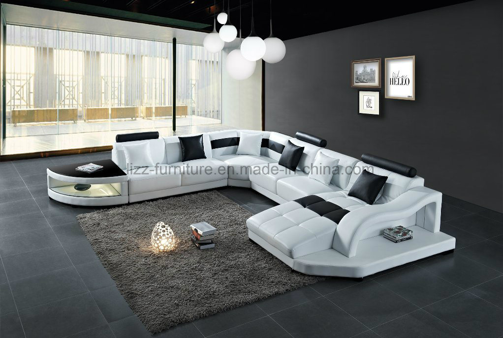 Home Furniture Wooden L Shape Leather Sofa