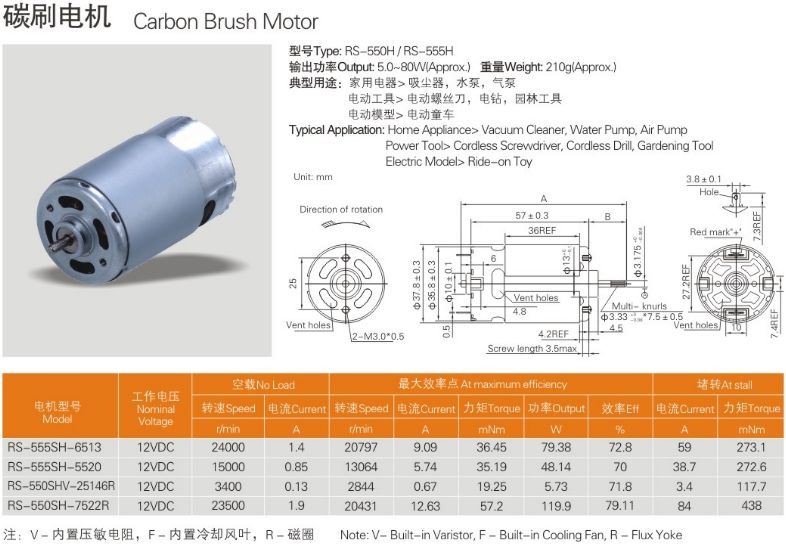 24V DC Electirc Motor RS-550sh for Water Pump