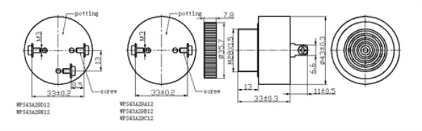 43mm Diameter 12V AC 90dB Piezo Buzzer Pin Type (MSPS43A)