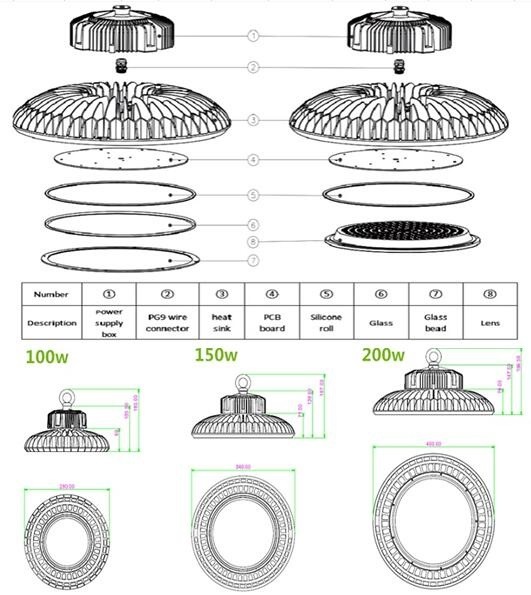 High Quality UFO LED Highbay Light 100W 200W with 5 Years Warranty