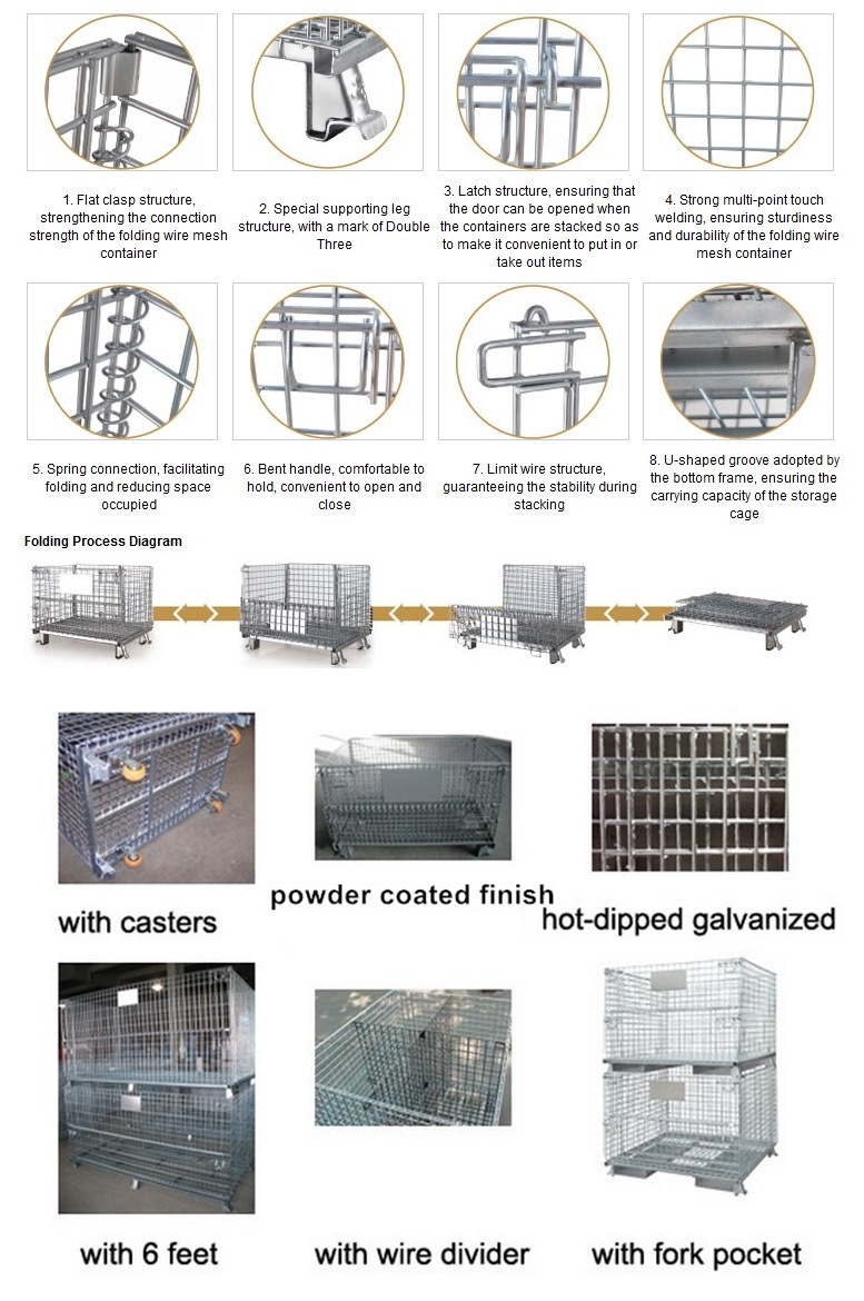 1.2X1.0m Collapsible Folding Warehouse Logistic Trolley Roll Wire Mesh Storage Cage