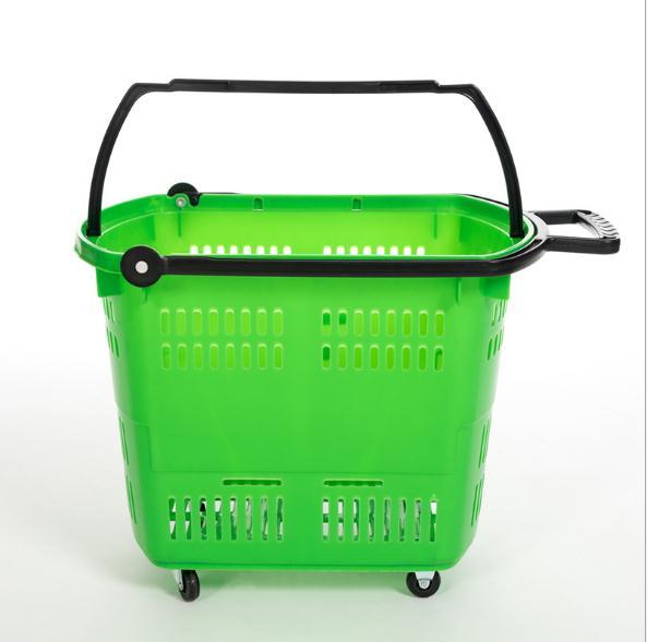 Plastic Supermarket Shopping Basket with Wheel