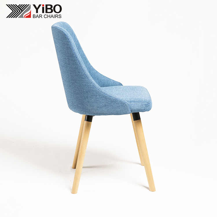 Natural Wood Legs Blue Fabric Upholstered Dining Chair