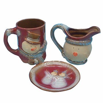 Tea Pot Shape Large Ceramic Snowman Christmas Tea Cup Sets