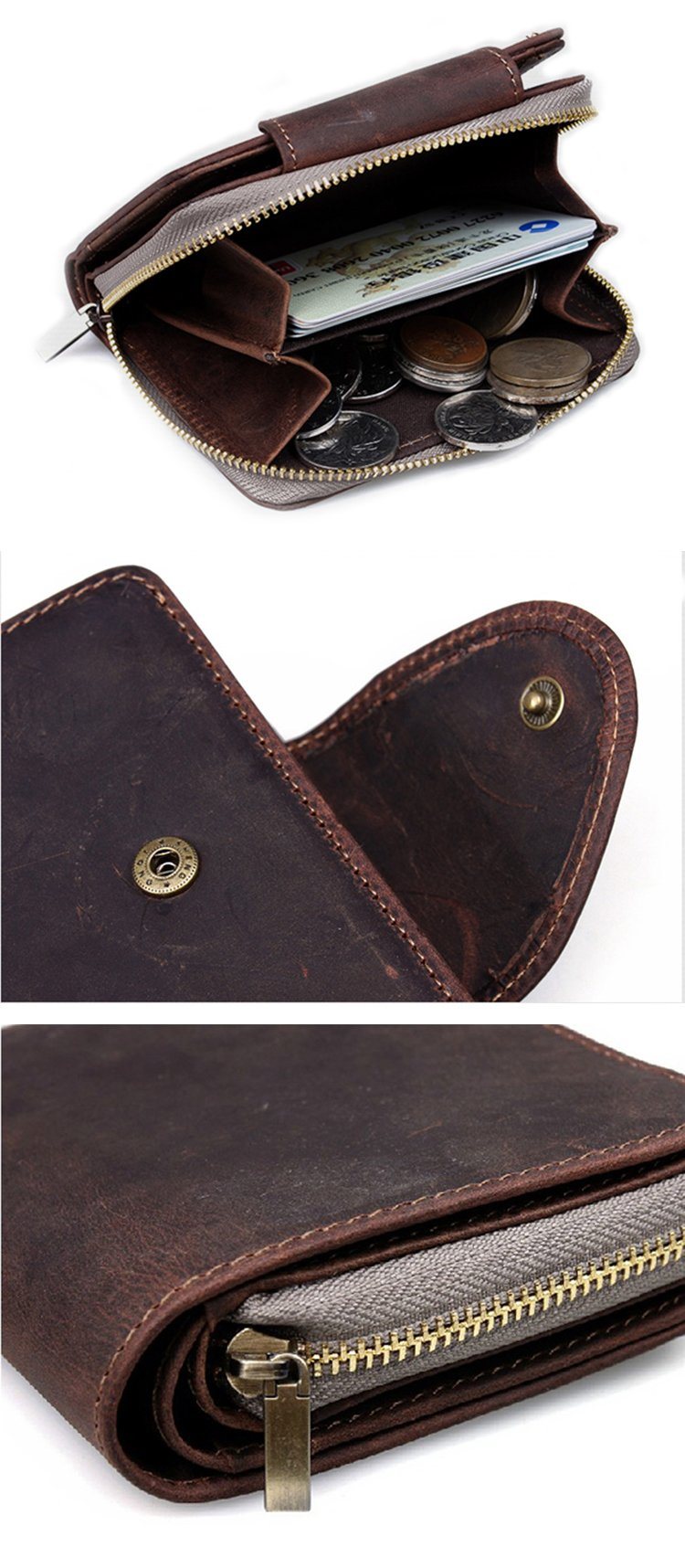 Hot Selling Factory Price Retro Style Brown Leather Coin Holder Leather Wallet