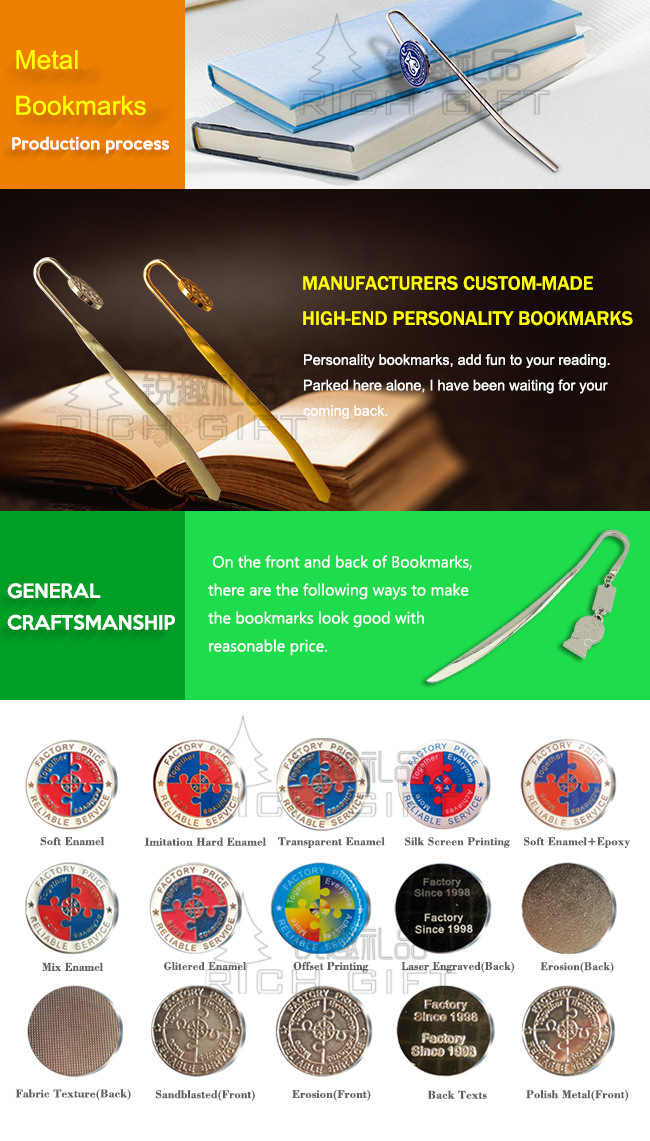 Custom High Quality Fine Fashion Metal Bookmarks with Logo