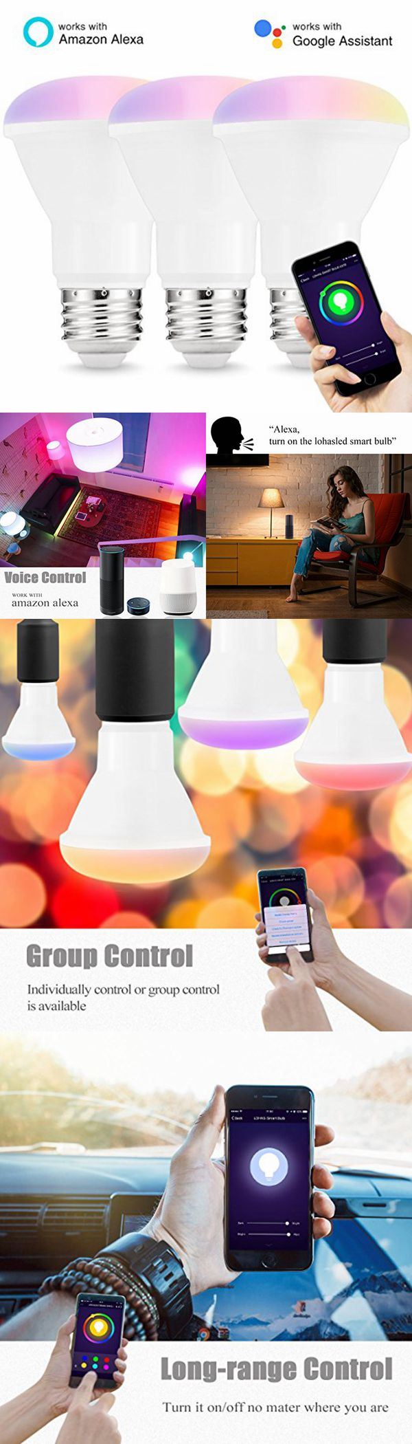Lohas Br20 Multicolored Lights 8W Work with Alexa Smart Phone Control Dimmable Light Bulb