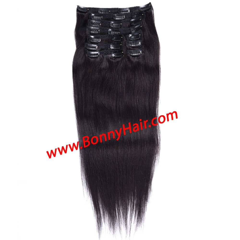 Brazilian Virgin Human Hair Dark Color Clip in Hair Extension with Lace Sewn