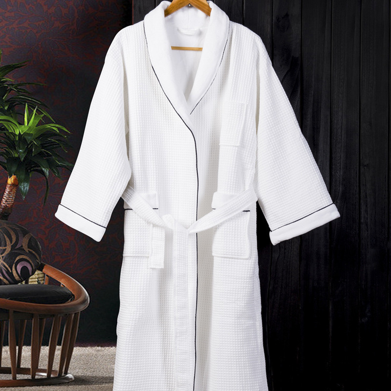 100% Cotton Solid Color Shawl Collar Waffle Bathrobe Hotel