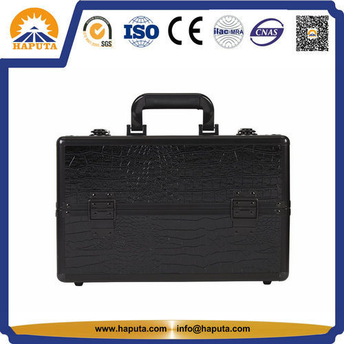 Black Leather PVC Makeup Train Case (HB-2048)