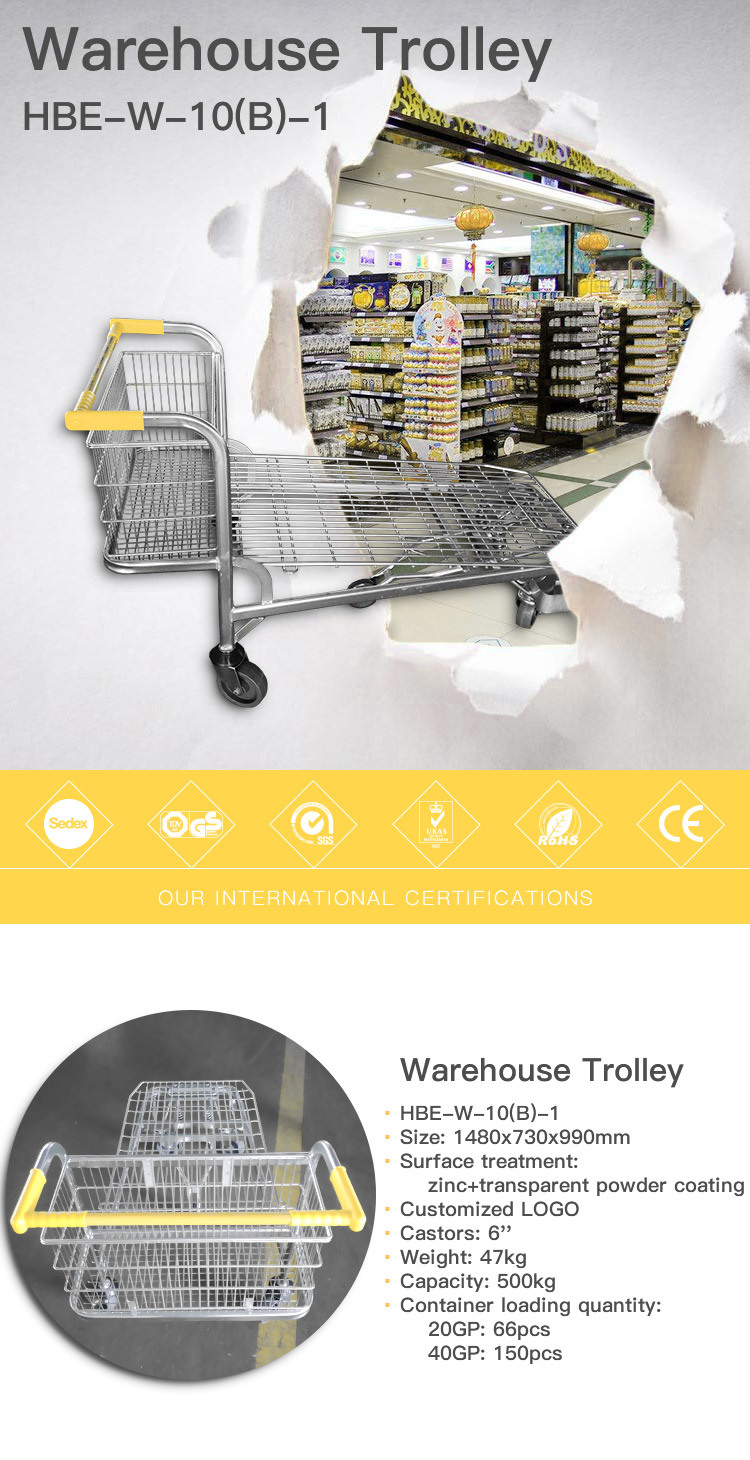 5 Wheel Nestable Metal Warehouse Trolley Cart