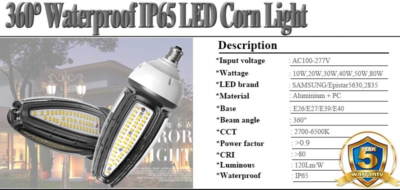 40W Waterproof Corn LED Light for Street/Bridge and Square