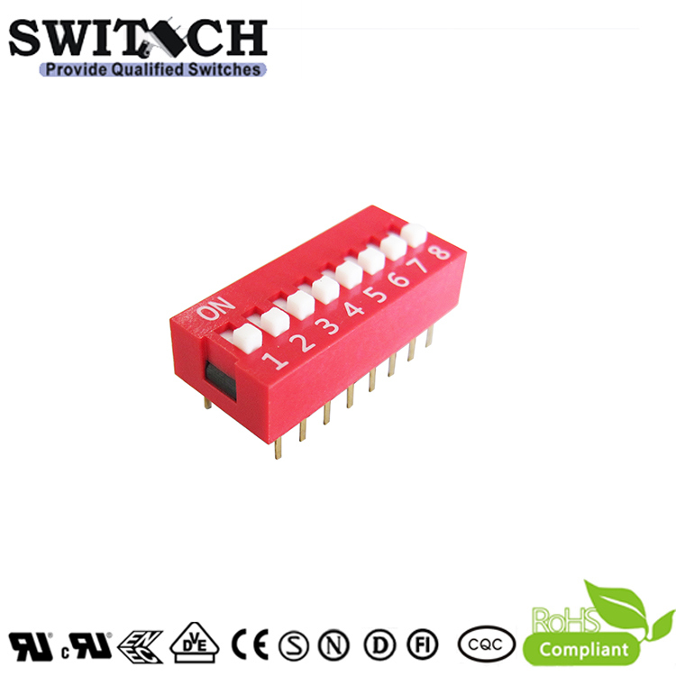 Red Dust-Proof PCB Slide, Micro Piano, Right Angle Spst Miniture Electronic Waterproof DIP Switch (SW10-DS-08)