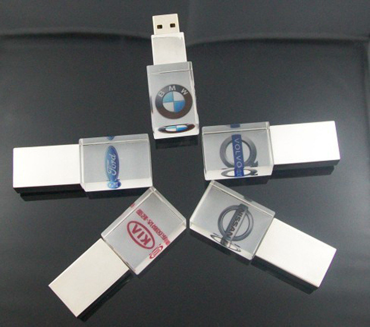 Customized 3D Laser Logo Crystal Flash Memory USB Stick with Color LED Light