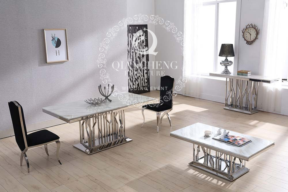 Marble Modern 6 Seaters Stainless Steel Dining Table and Chair