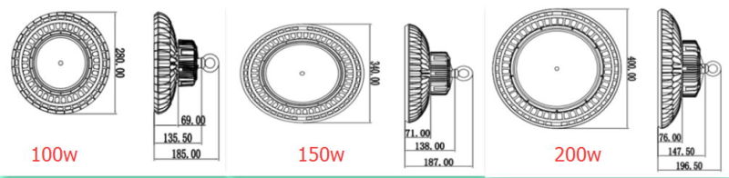 125lm/W 100W 150W 200W UFO LED High Bay Light for Warehouse Industrial Lighting