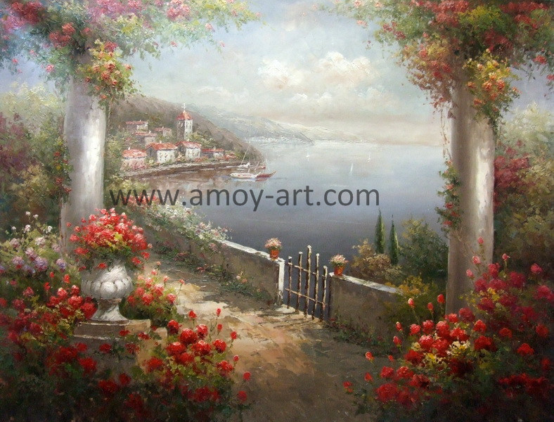 Mediterranean Landscape Oil Painting for Wall Decor