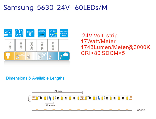 2700-6000k Samsung 5630 LED Flexible Strip Light for Restaurants