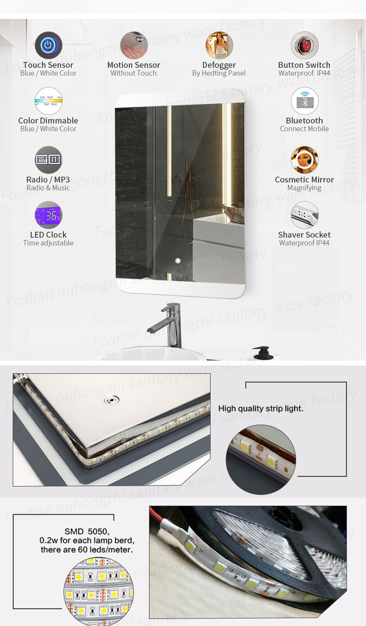 Bathroom Stainless Steel Wall Hung Makeup LED Mirror