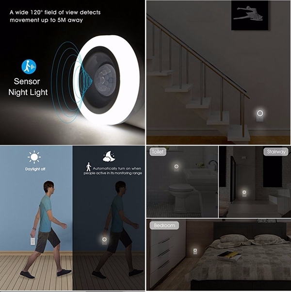 Wireless 1.5W 5000K PIR Motion Sensor LED Night Light for Bedroom Stairwells Hallway