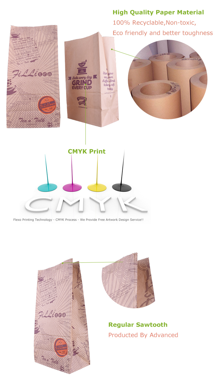 Kraft Paper Resealable Food Bag French Fries Potato Chips Pizza Paper Bread Bag