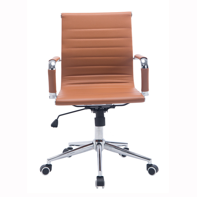 Modern MID Back Ribbed Upholstered PU Leather Swivel Office Computer Chair Orange