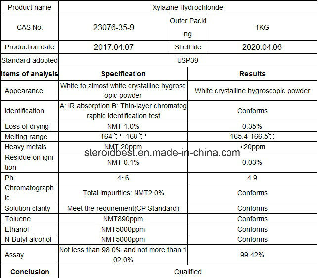 USP39 Standard White Powder Xylazine HCl / Xylazine Hydrochloride 23076-35-9