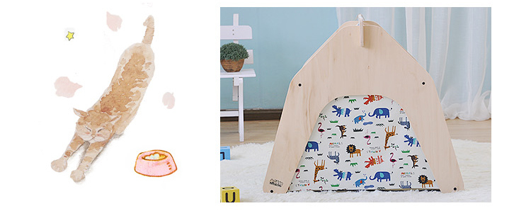 Cartoon Animal Dog Tents Printing Pine Wood Dog House