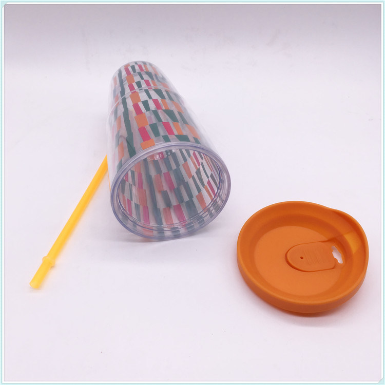 Food Safe Plastic Coffee Cups with Straw (SH-PM34)