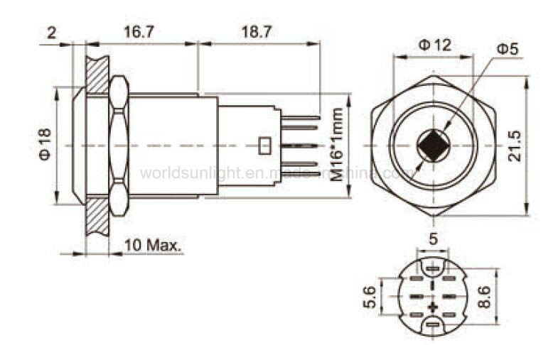 16mm 12V Latching Illuminated Stainless Steel Metal Waterproof High Flat Push Button Switch with Horn Logo