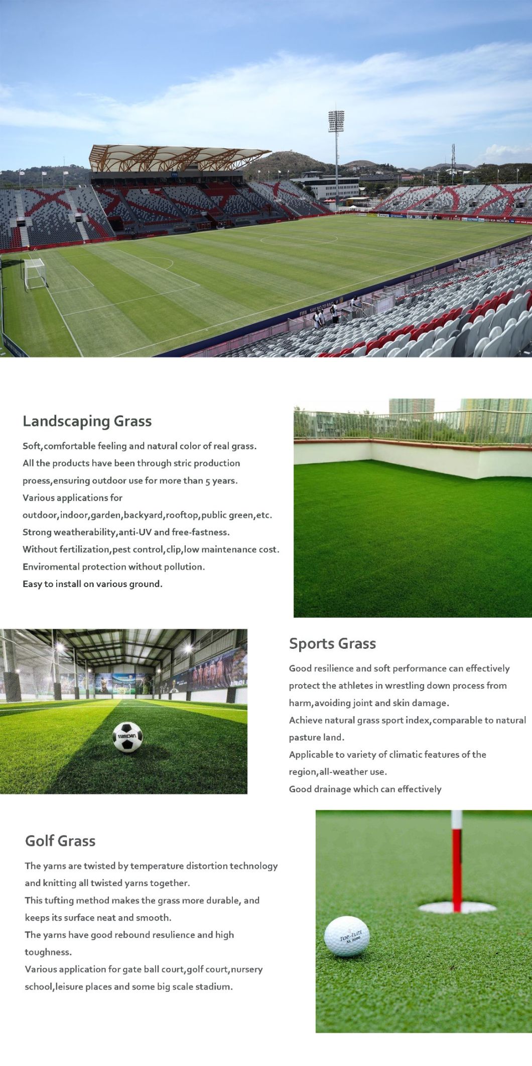 Artificial Synthetic Sports Turf for Garden Outdoor Football Landscaping with RoHS